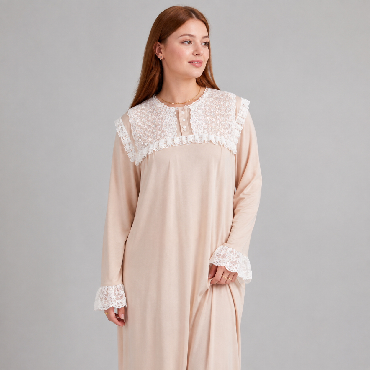 Chemise de Nuit Longue Rosa – Dentelle & Douceur