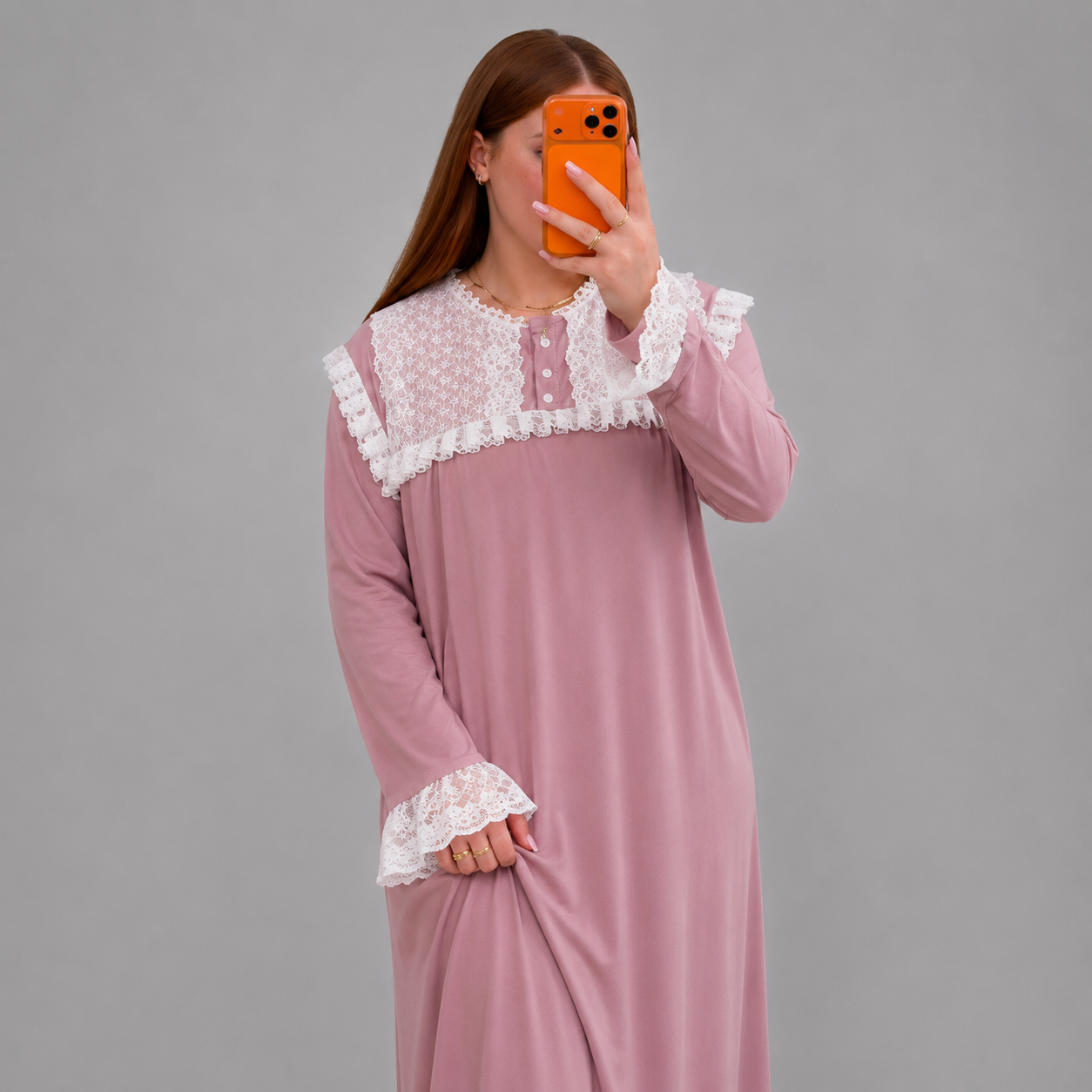 Chemise de Nuit Longue Rosa – Dentelle & Douceur
