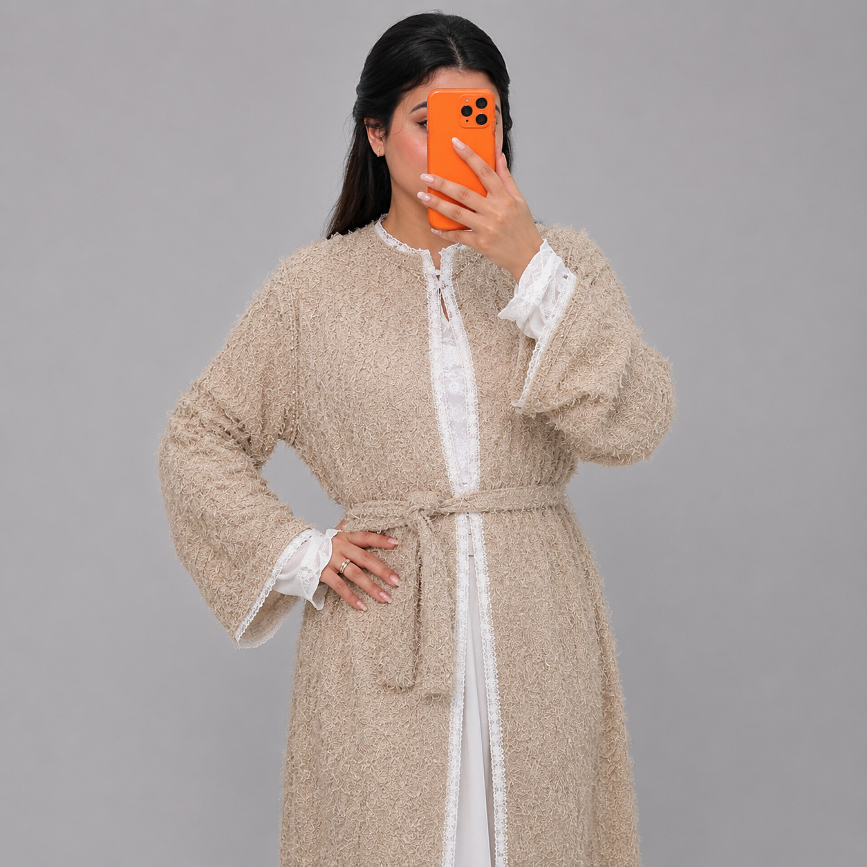 Robe de Nuit Longue Rosa – Texture Douce & Élégante