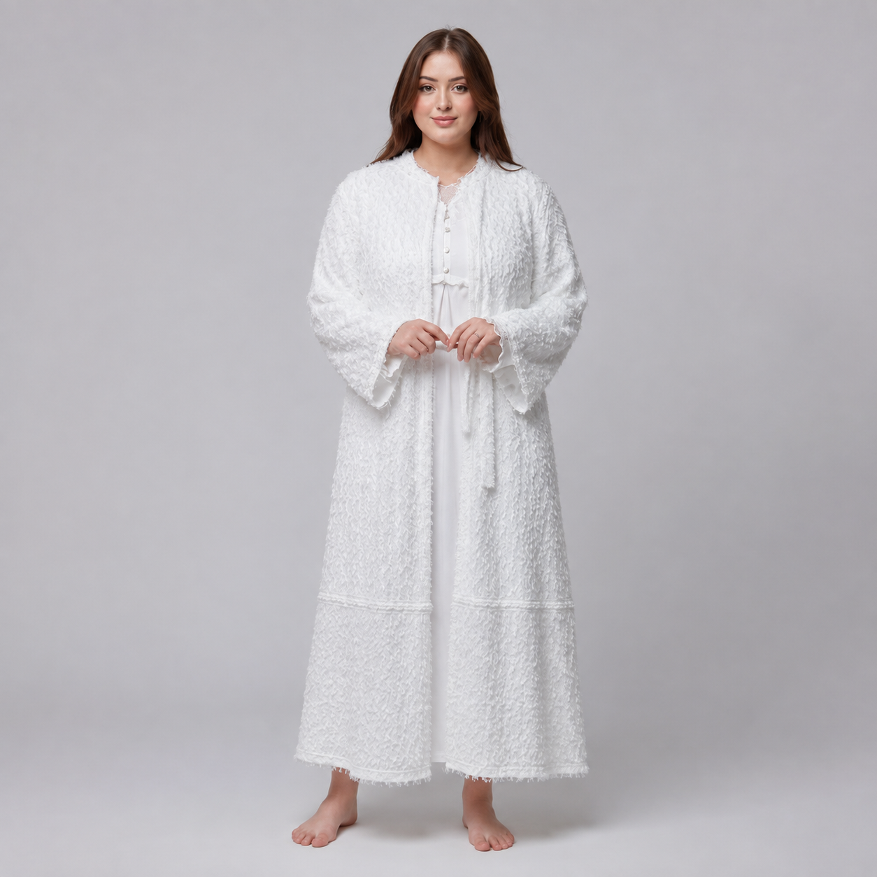 Robe de Nuit Longue Rosa – Texture Douce & Élégante