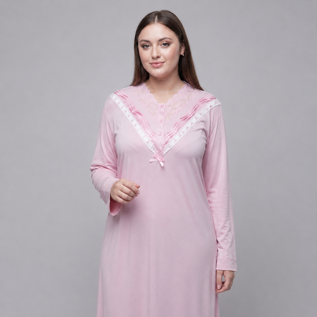 Ensemble de Nuit 2 Pièces Rosa – Peignoir Long & Dentelle