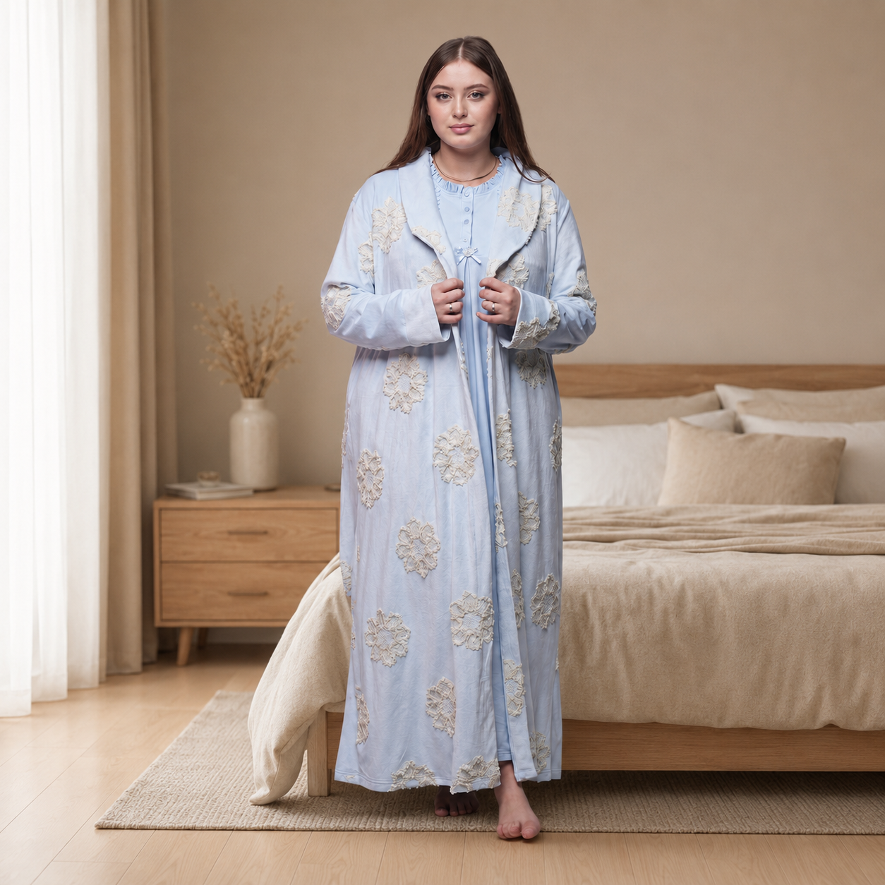 Ensemble de Nuit Long 2 Pièces Rosa – Douceur & Élégance