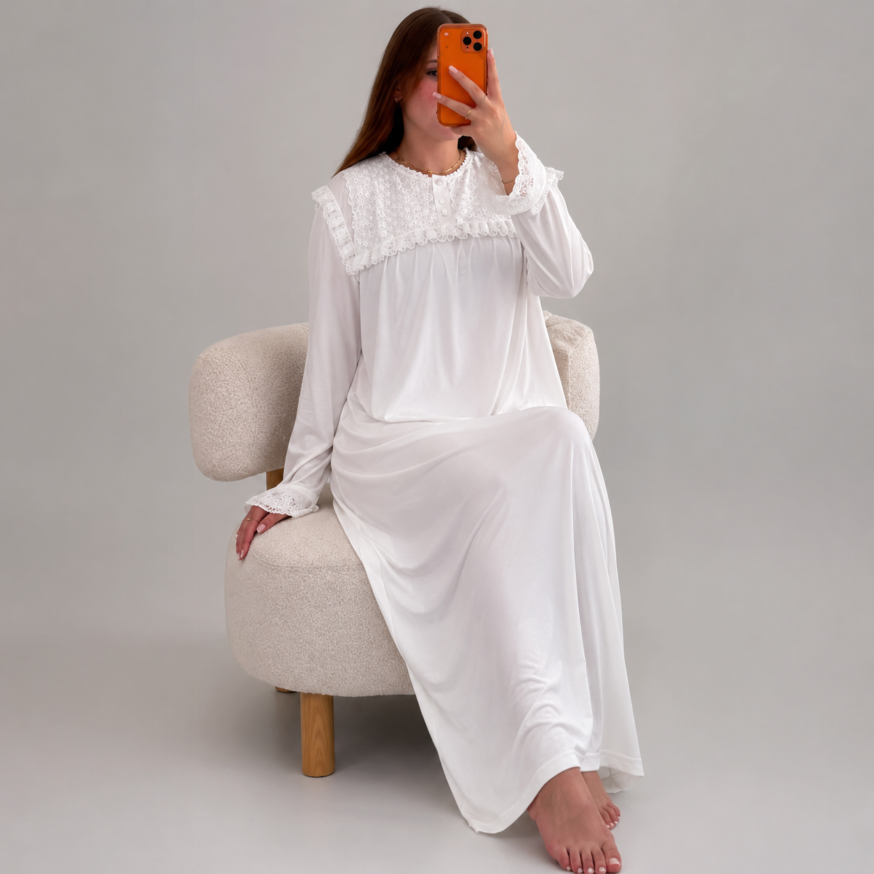 Chemise de Nuit Longue Rosa – Dentelle & Douceur