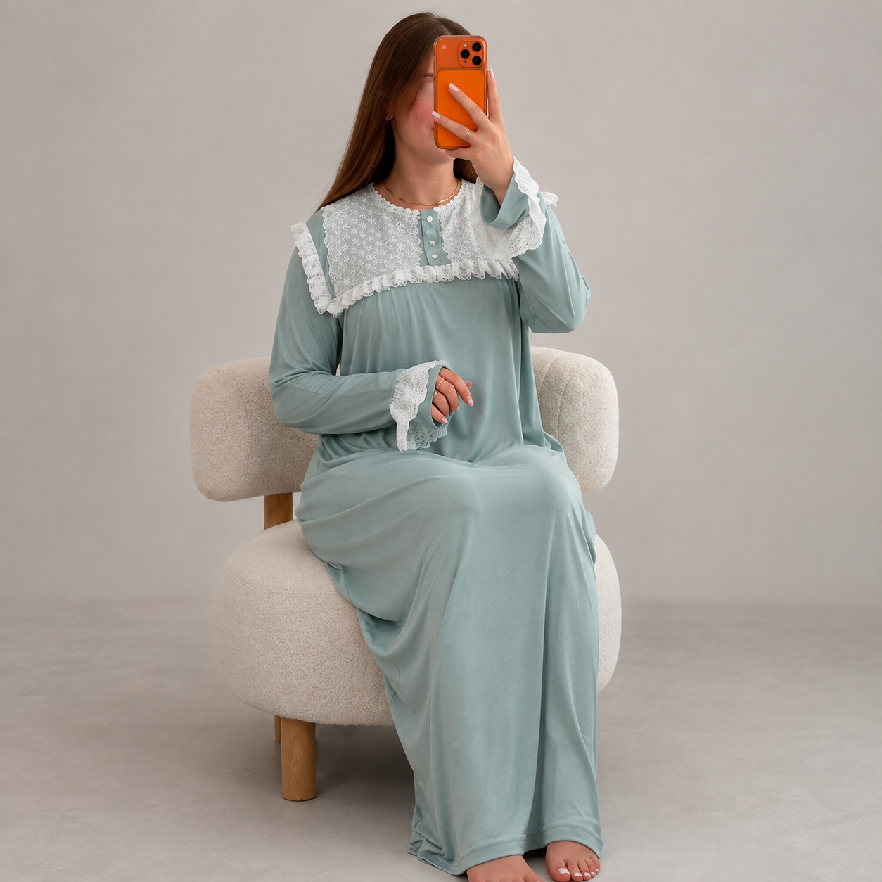 Chemise de Nuit Longue Rosa – Dentelle & Douceur