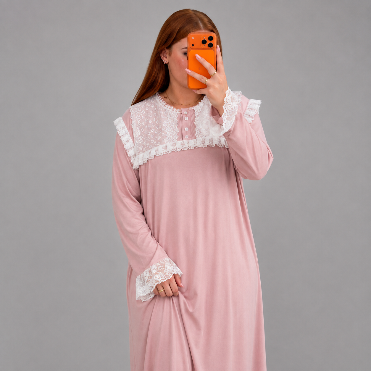 Chemise de Nuit Longue Rosa – Dentelle & Douceur