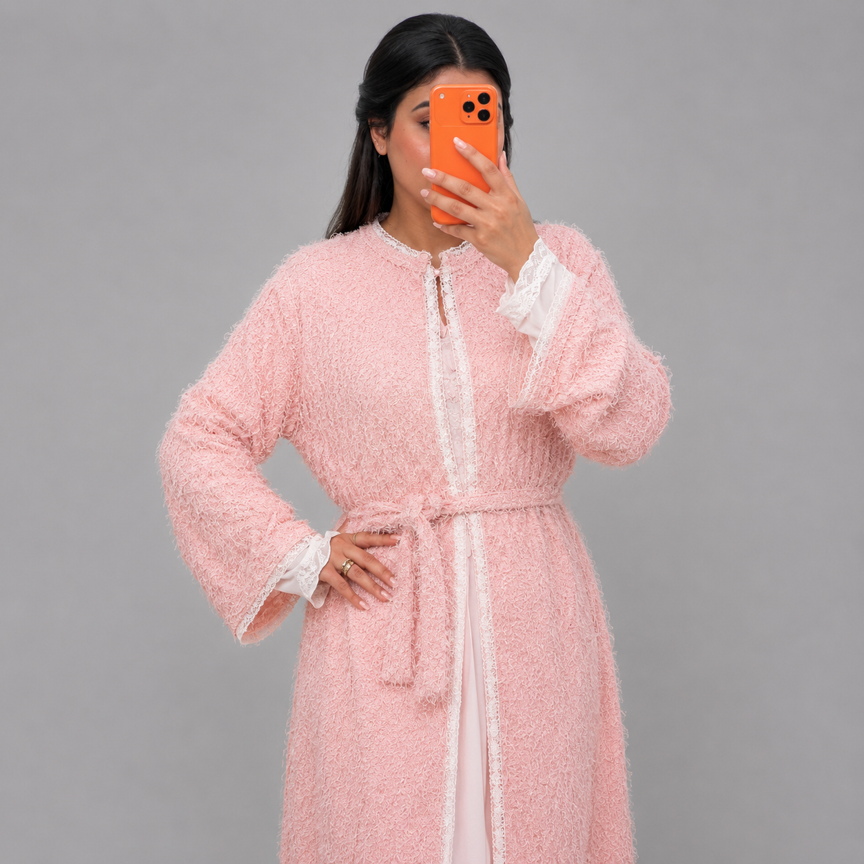 Robe de Nuit Longue Rosa – Texture Douce & Élégante
