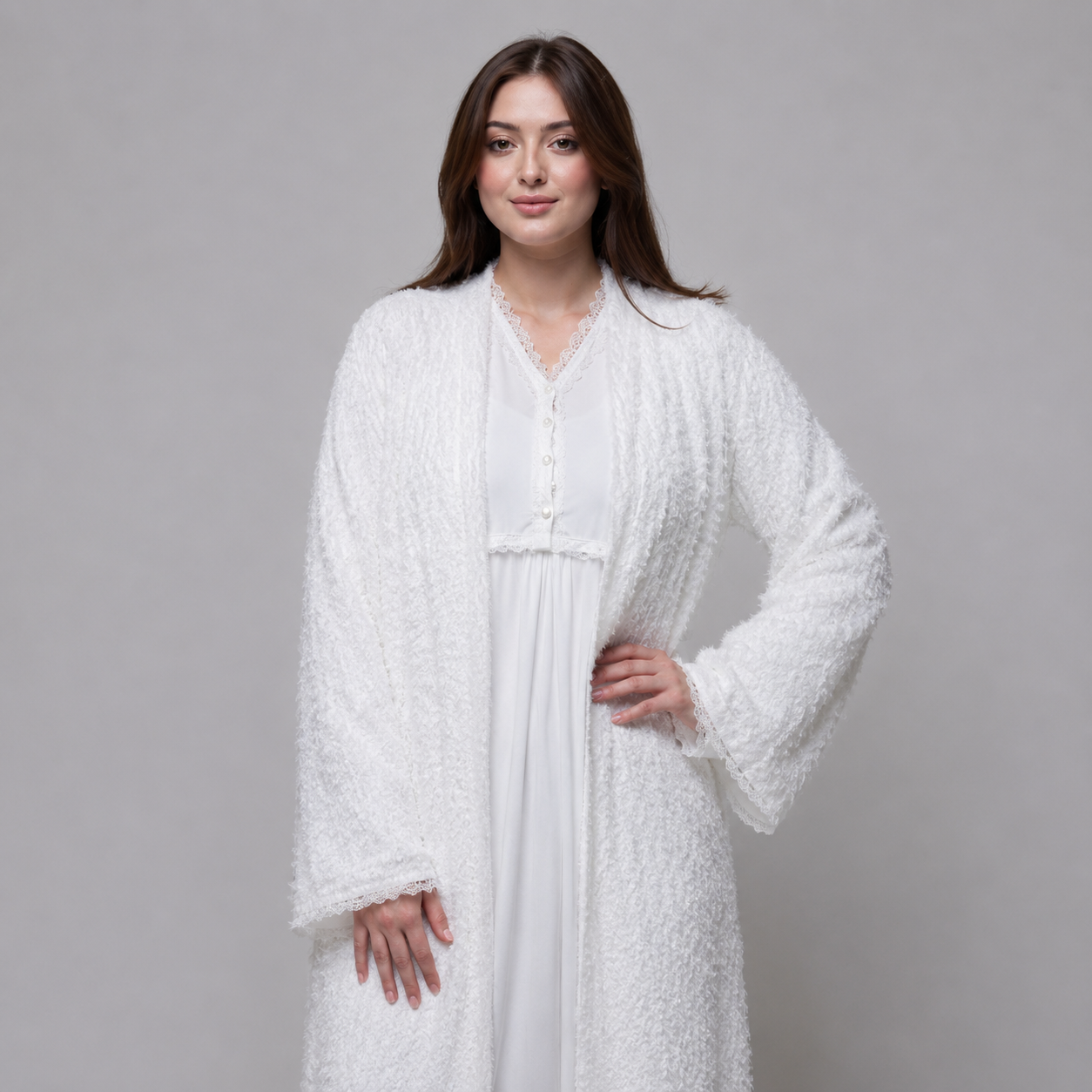 Robe de Nuit Longue Rosa – Texture Douce & Élégante