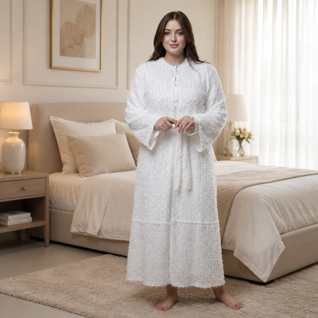 Robe de Nuit Longue Rosa – Texture Douce & Élégante