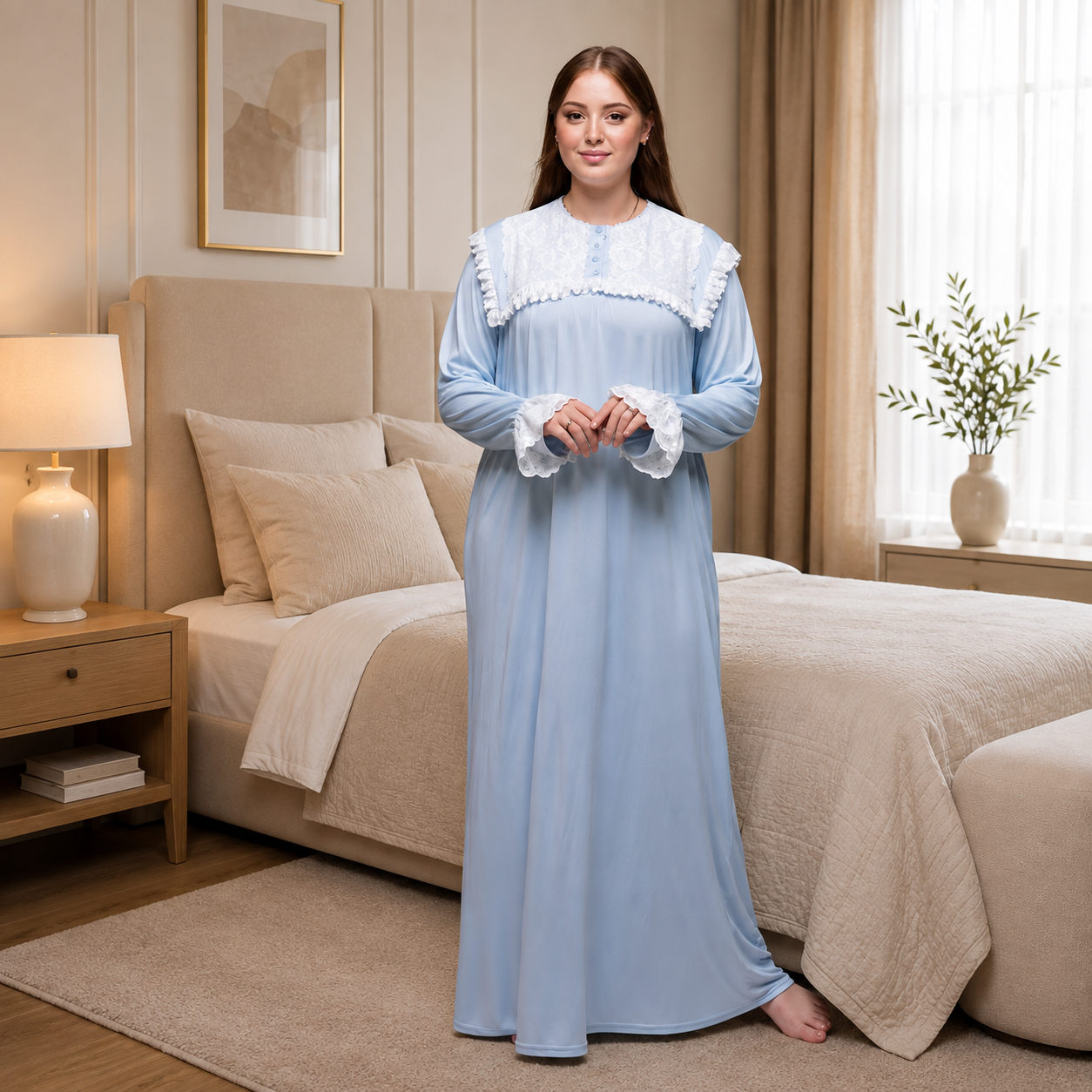 Chemise de Nuit Longue Rosa – Dentelle & Douceur