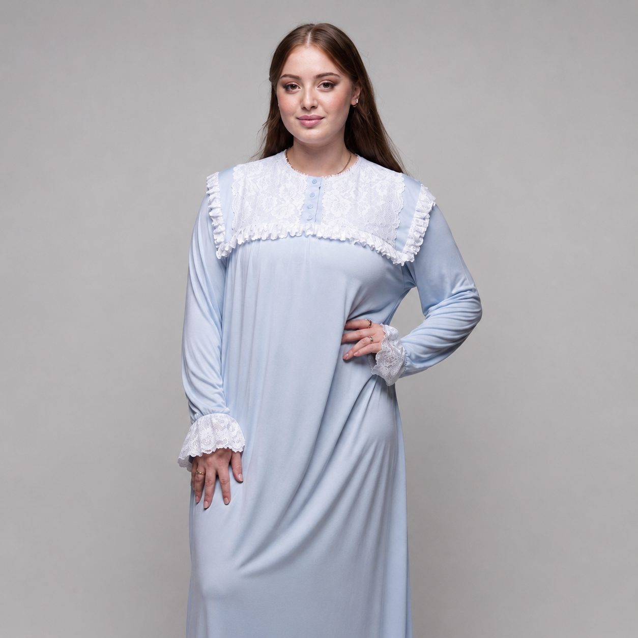 Chemise de Nuit Longue Rosa – Dentelle & Douceur