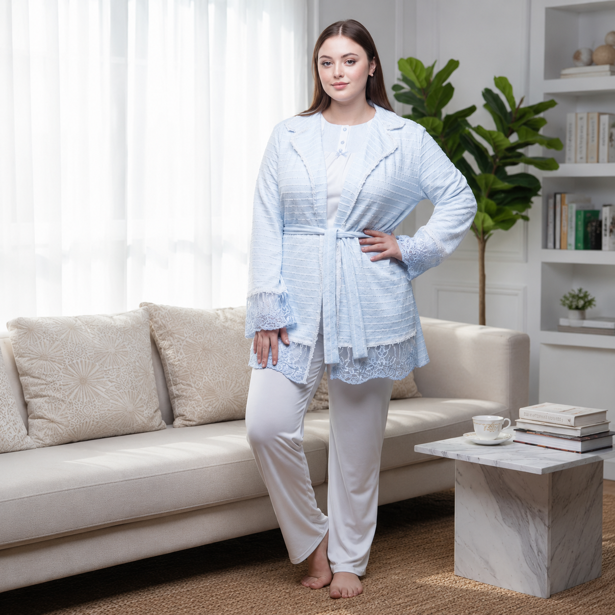 Ensemble Homewear 3 Pièces Rosa – Dentelle & Confort